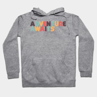 Adventure Awaits Retro Rainbow Typography Hoodie